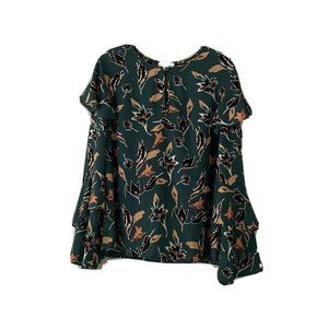 Green Flowy Professional Long Sleeve Top Botanical